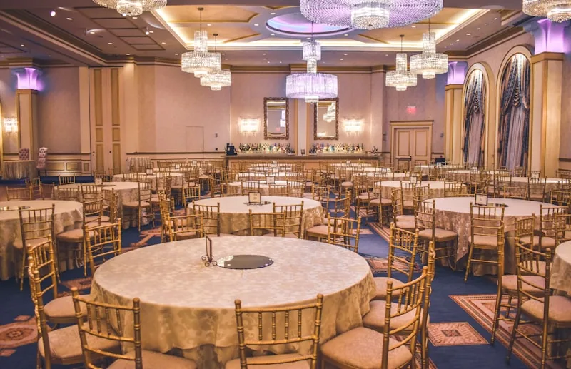 Luxury corporate gala dinner event with elegant table settings and chandeliers Columbus Ohio