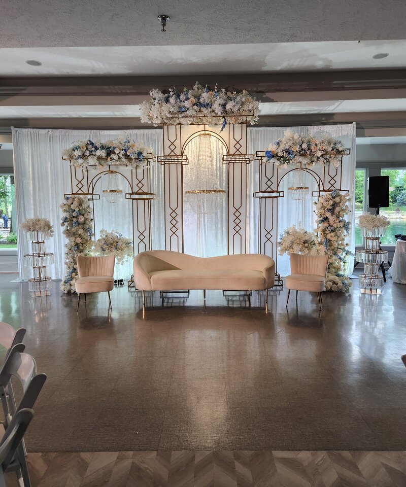 Luxury crystal chandelier wedding stage design by Events By Maryam Columbus Ohio